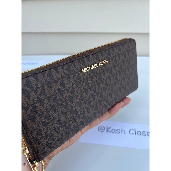 Michael Kors continental wristlet travel large wallet MK signature brown - Picture 6 of 7